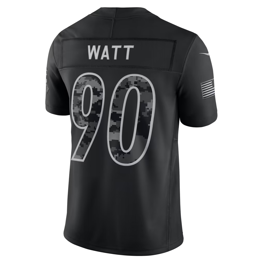 #90 T.J. Watt Black Salute to Service Stitched Jersey Back View - Office Secret Santa Pick
