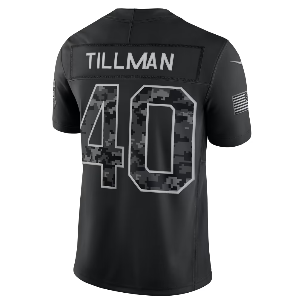 #40 Pat Tillman Black Salute to Service Stitched Jersey Back View - US Flag Sleeve Patch Detail