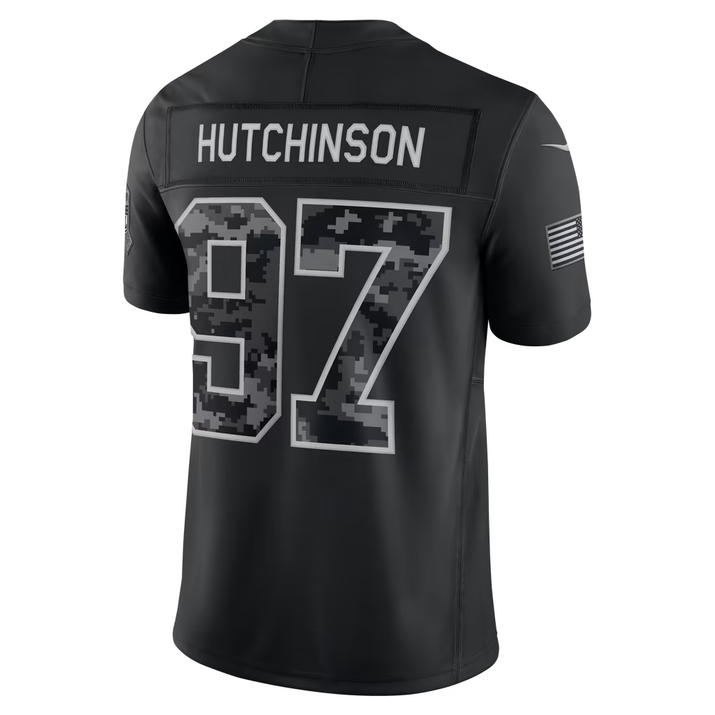 #97 Aidan Hutchinson Black Salute to Service Stitched Jersey Back View - Father Son Duo Set
