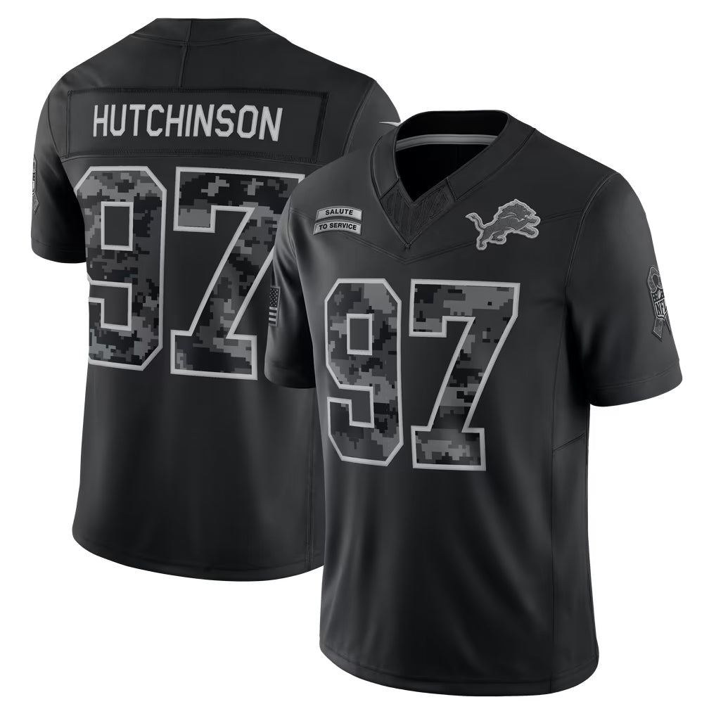#97 Aidan Hutchinson Black 2026 Salute to Service Stitched Jersey Front View - BFCM Weekend Bundle