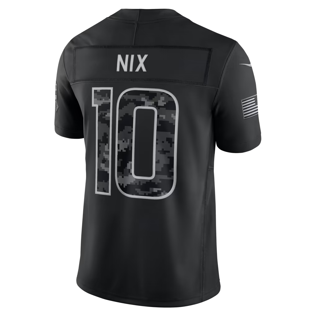 #10 Bo Nix Black Salute to Service Stitched Jersey Back View - Black Friday Doorbuster