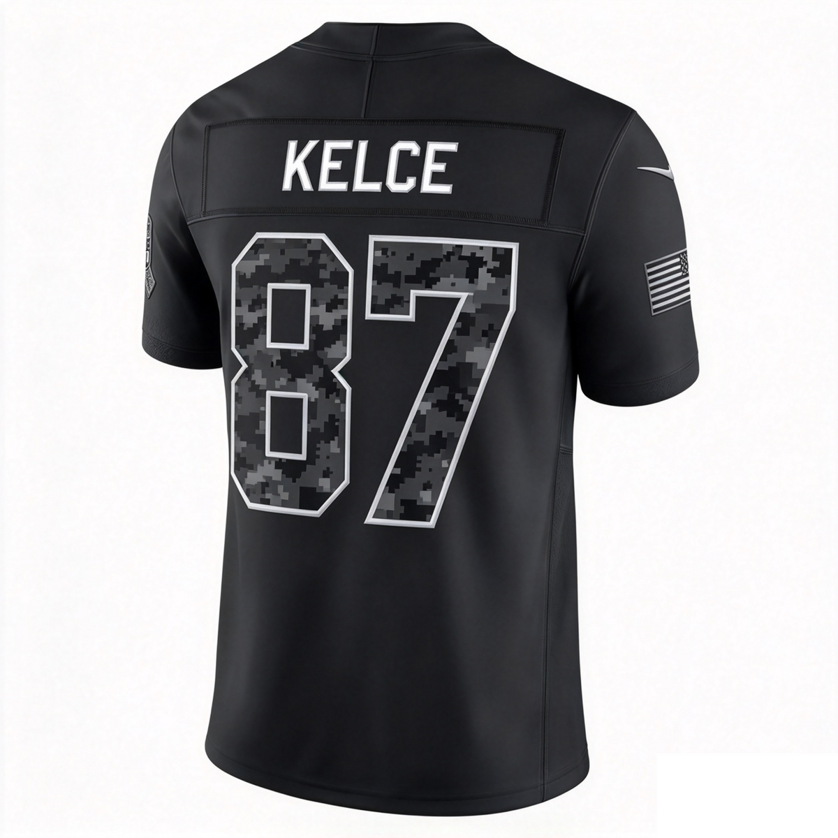 #87 Travis Kelce Black Salute to Service Stitched Jersey Back View - BFCM Weekend Bundle