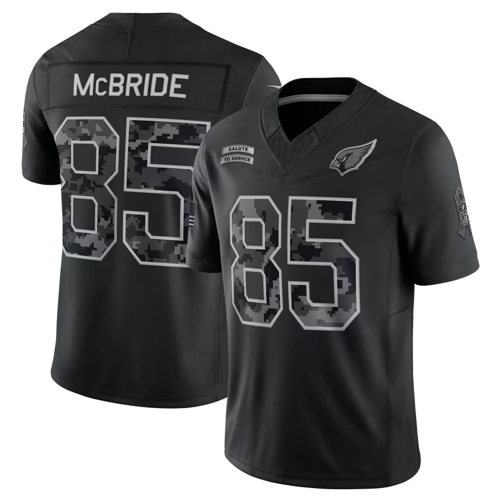 #85 Trey McBride Black 2026 Salute to Service Stitched Jersey Front View - Top Rated Fan Favorite