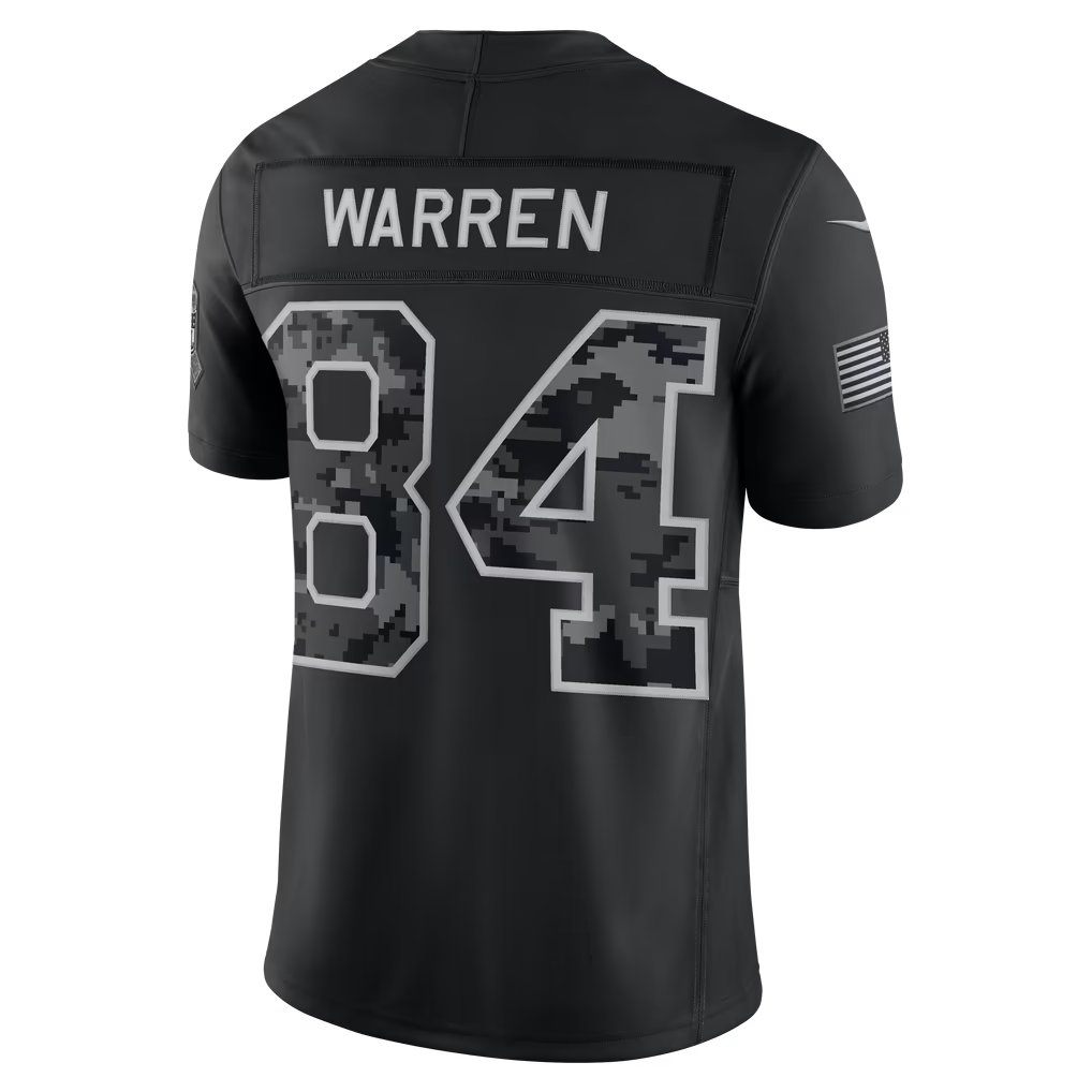 #84 Warren Black Salute to Service Stitched Jersey Back View - Game Day Essential
