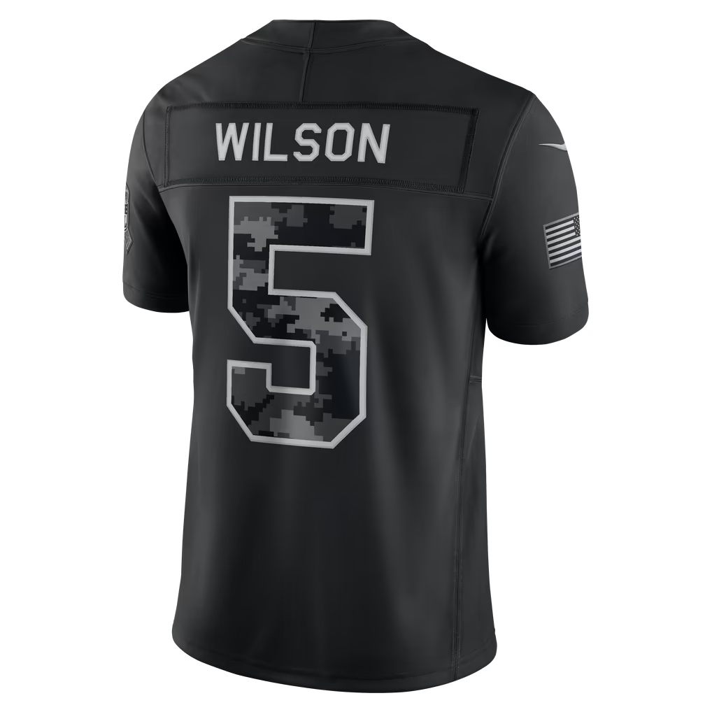 #5 Garrett Wilson Black Salute to Service Stitched Jersey Back View - Honor Service Gift