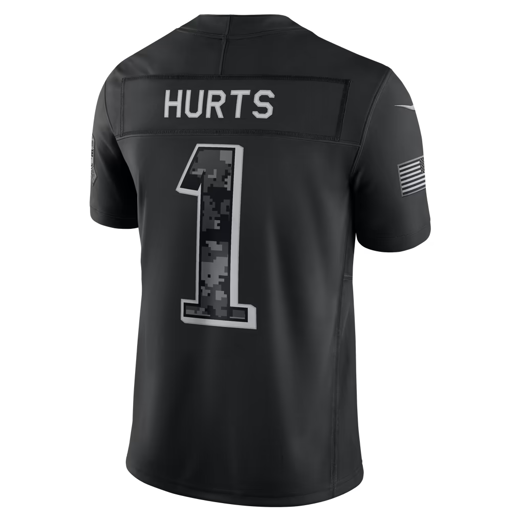 #1 Jalen Hurts Black Salute to Service Stitched Jersey Back View - Santa Approved Gift