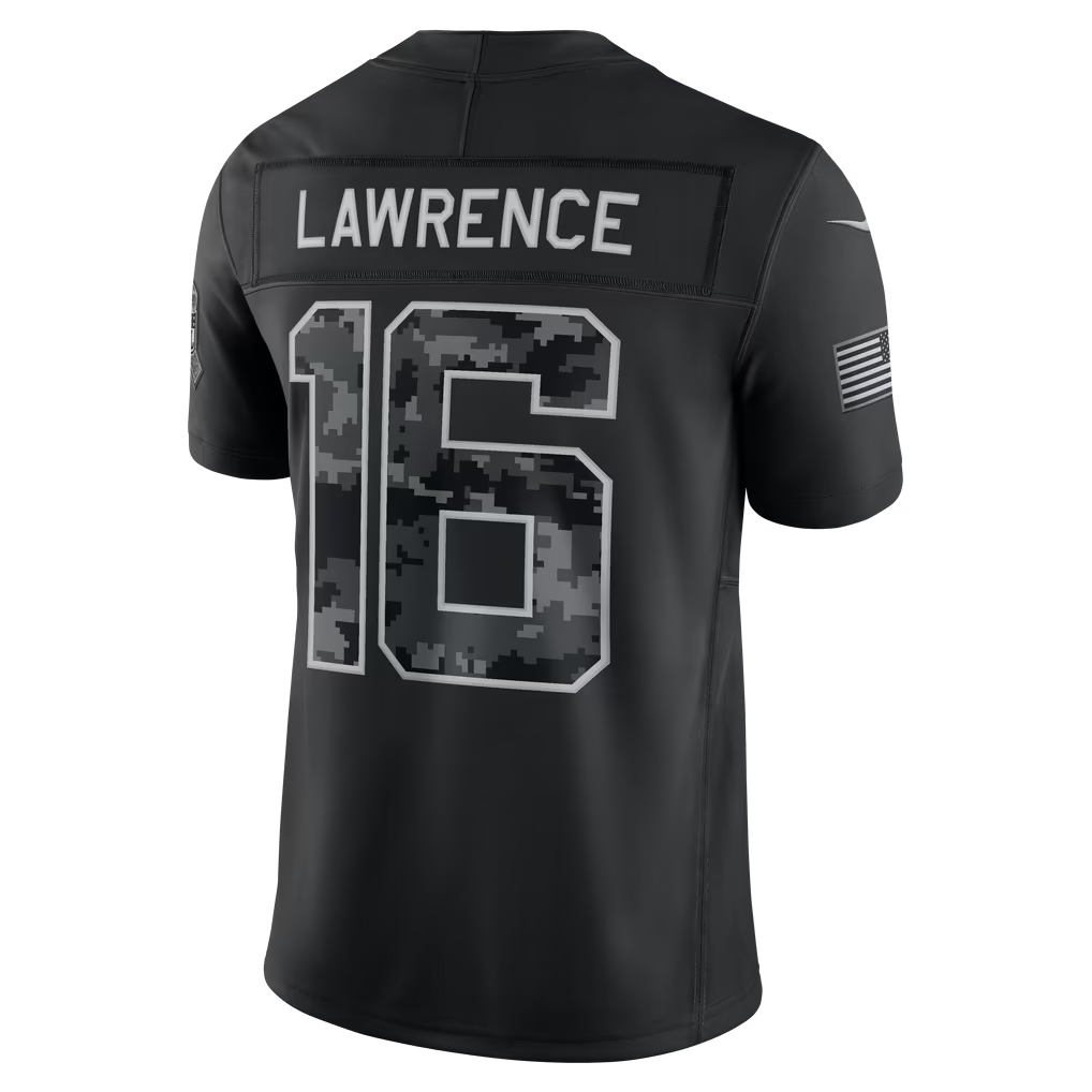 #16 Trevor Lawrence Black Salute to Service Stitched Jersey Back View - Sports Bar Outfit
