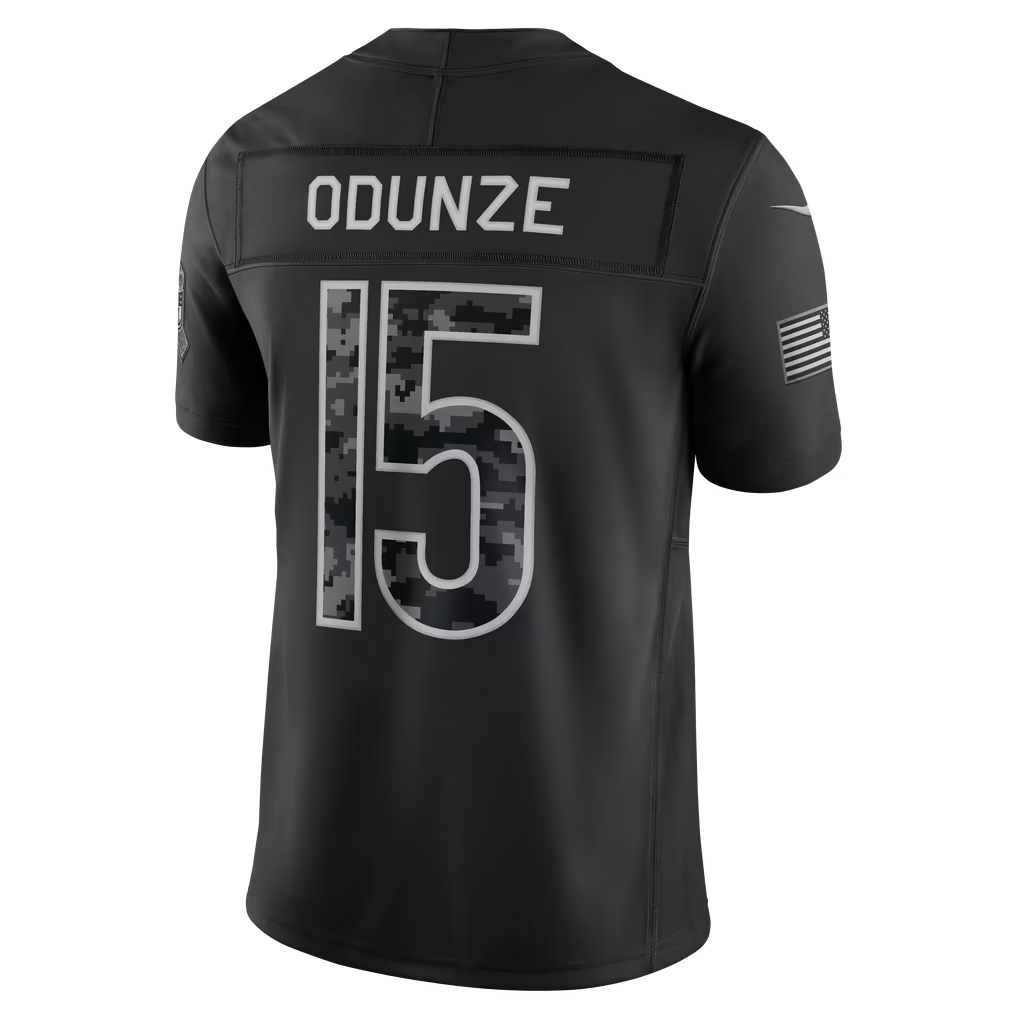#15 Rome Odunze Black Salute to Service Stitched Jersey Back View - Watch Party Ready