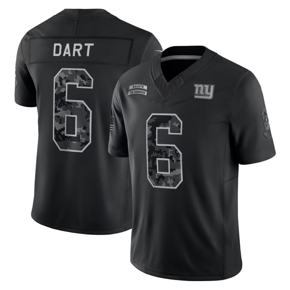 #6 Jaxson Dart Black 2026 Salute to Service Stitched Jersey Front View - Clearance Price Drop