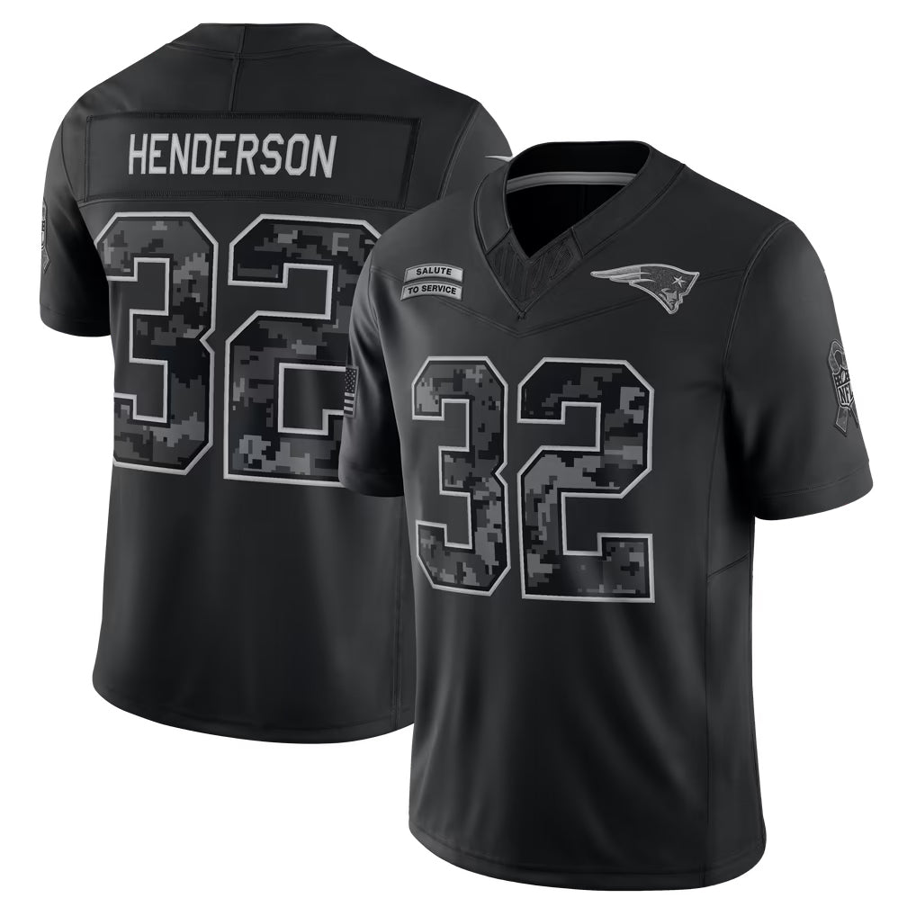 #32 TreVeyon Henderson Black 2026 Salute to Service Stitched Jersey Front View - Gift for Him