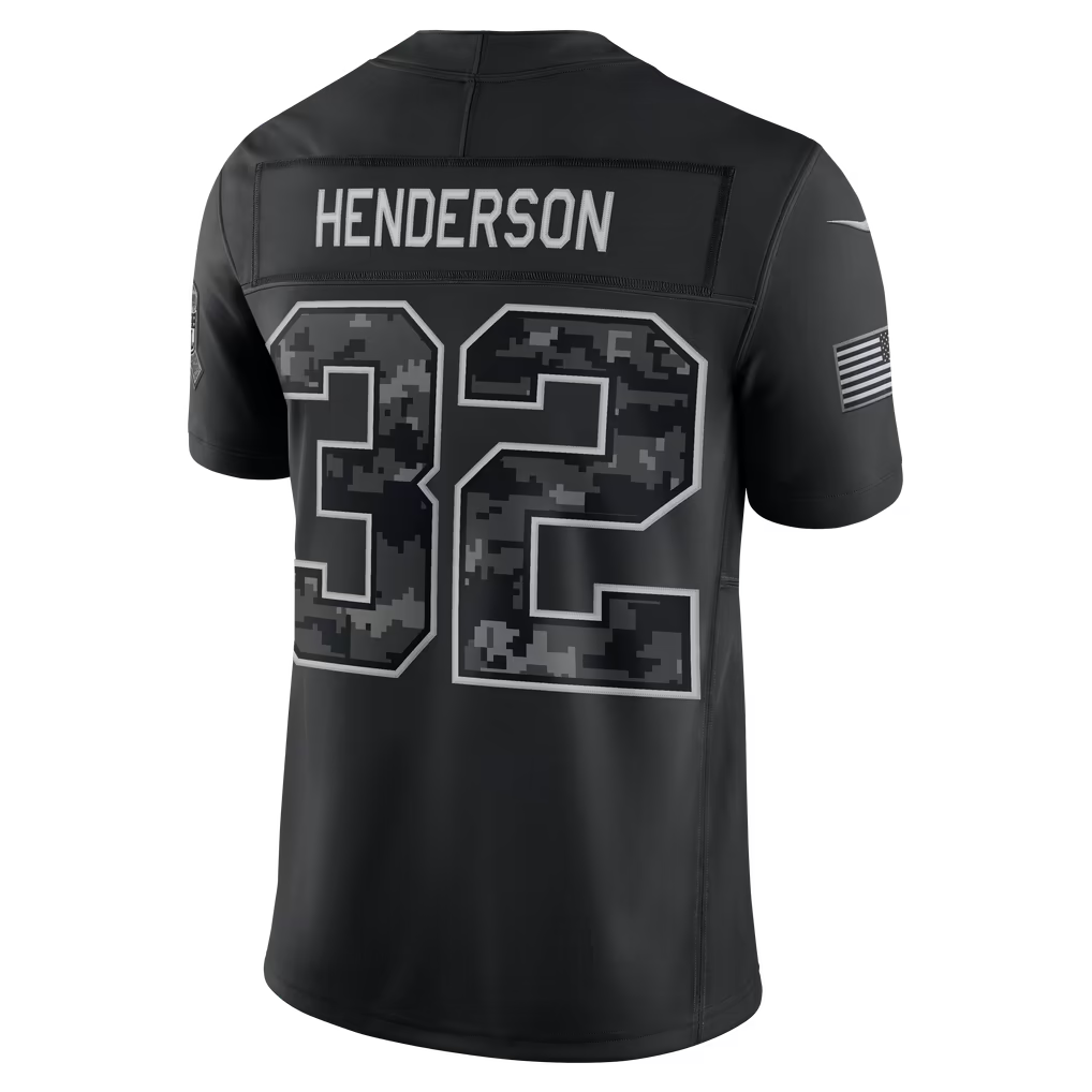 #32 TreVeyon Henderson Black Salute to Service Stitched Jersey Back View - Santa Approved Gift