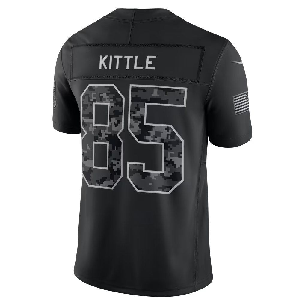 #85 George Kittle Black Salute to Service Stitched Jersey Back View - BFCM Weekend Bundle