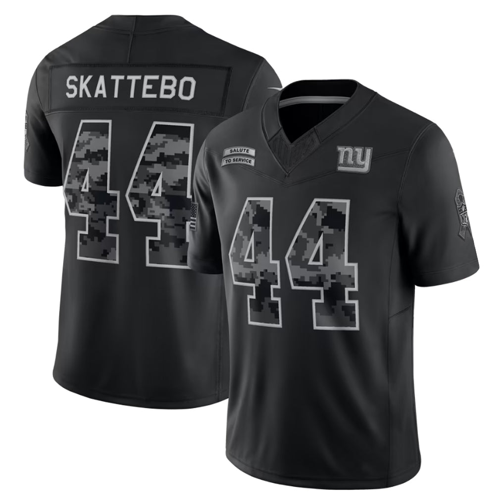 #44 Cam Skattebo Black 2026 Salute to Service Stitched Jersey Front View - Best Friend Gift