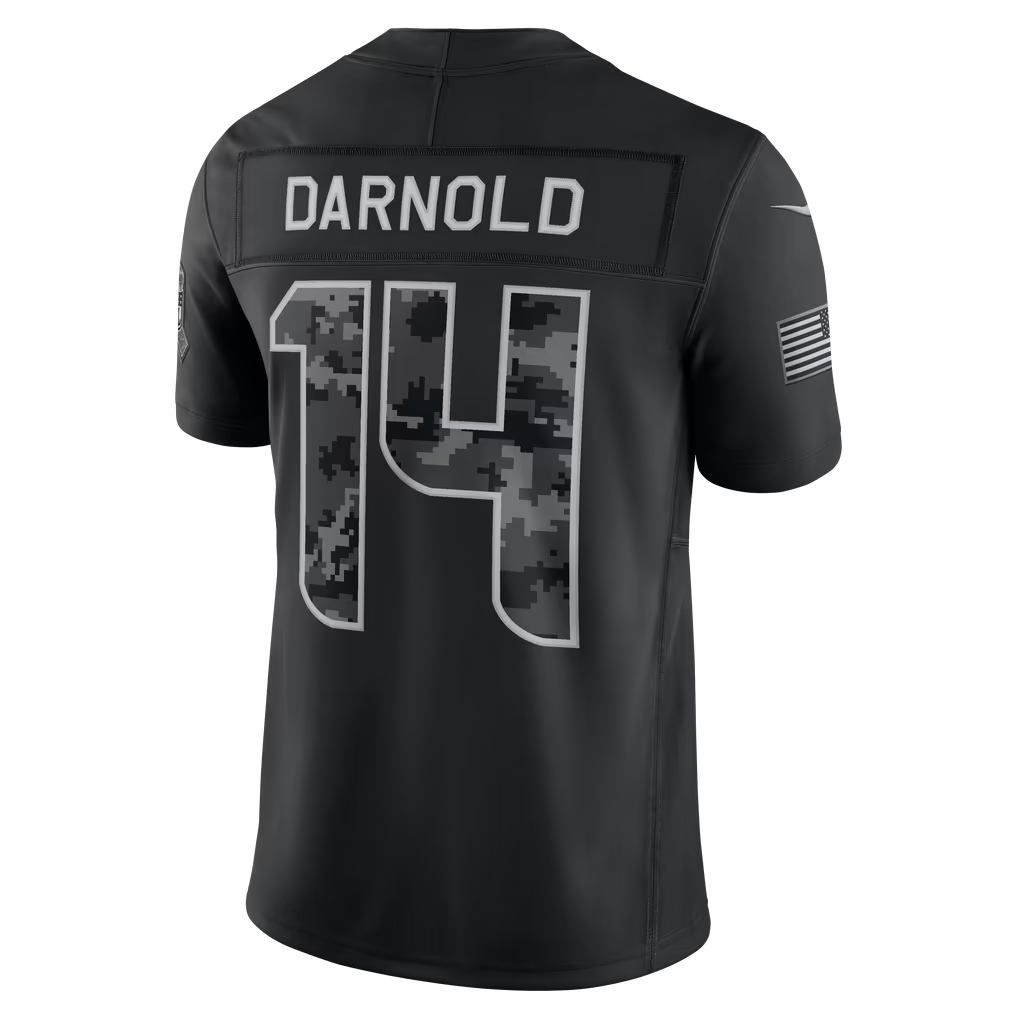 #14 Sam Darnold Black Salute to Service Stitched Jersey Back View - Ships Before Christmas