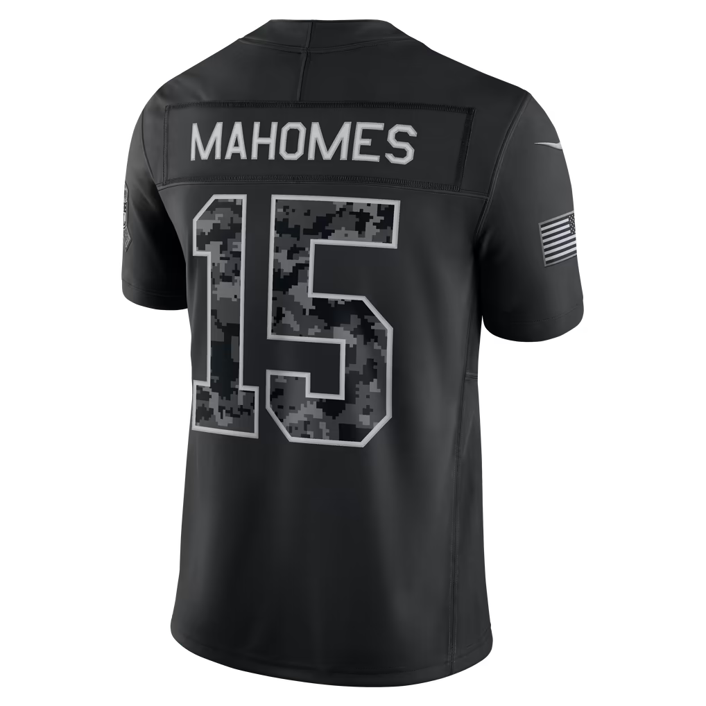 #15 Patrick Mahomes Black Salute to Service Stitched Jersey Back View - Cyber Week Savings