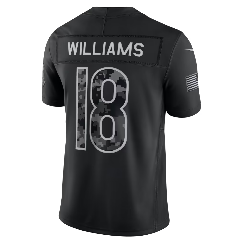 #18 Caleb Williams Black Salute to Service Stitched Jersey Back View - Couples Matching Set