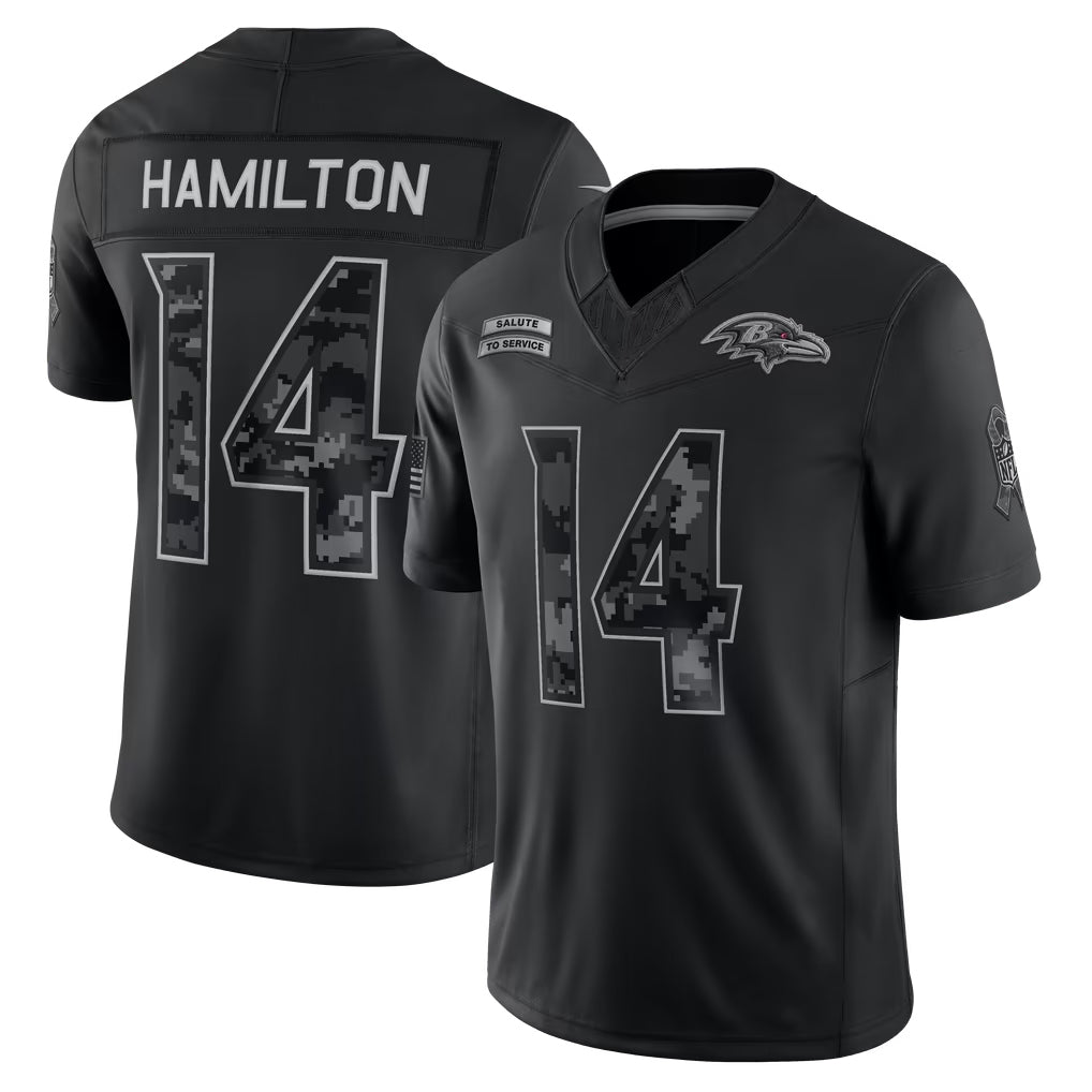 #14 Kyle Hamilton Black 2026 Salute to Service Stitched Jersey Front View - Game Day Essential