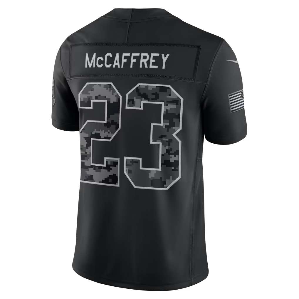 #23 Christian McCaffrey Black Salute to Service Stitched Jersey Back View - Couples Matching Set