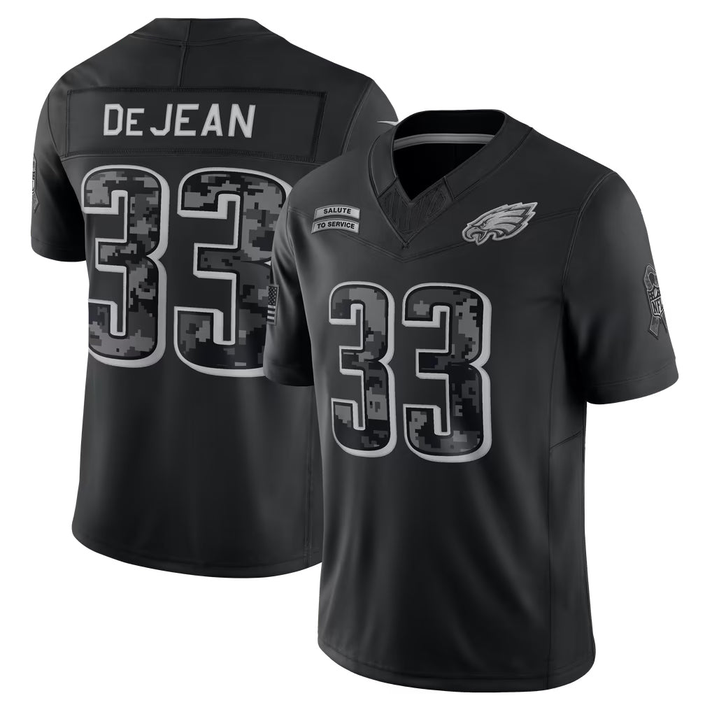#33 Cooper DeJean Black 2026 Salute to Service Stitched Jersey Front View - Game Day Essential