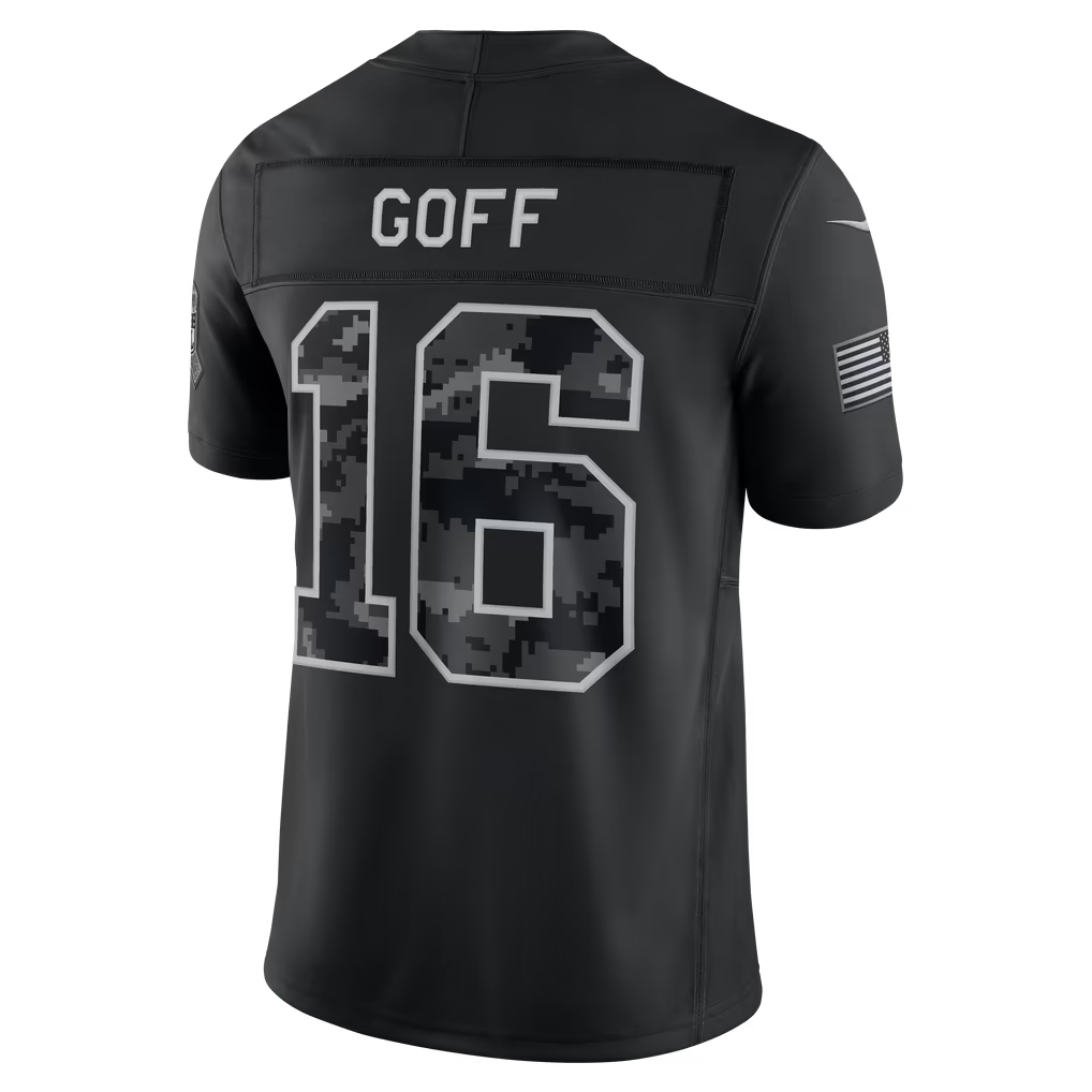 #16 Jared Goff Black Salute to Service Stitched Jersey Back View - Budget Friendly Fan Pick