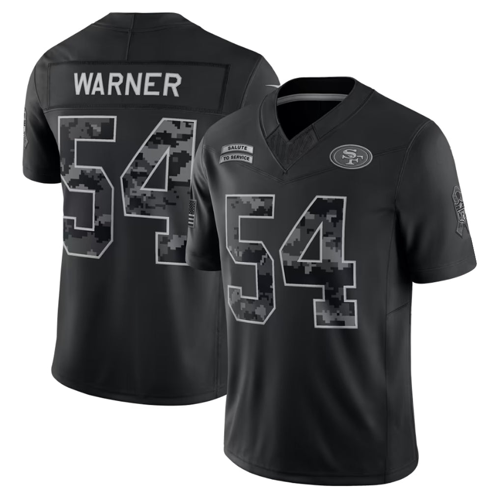 #54 Fred Warner Black 2026 Salute to Service Stitched Jersey Front View - Game Day Essential