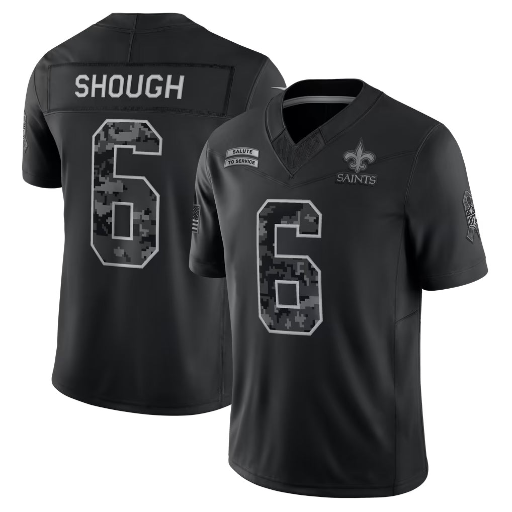 #6 Tyler Shough Black 2026 Salute to Service Stitched Jersey Front View - Ships Before Christmas