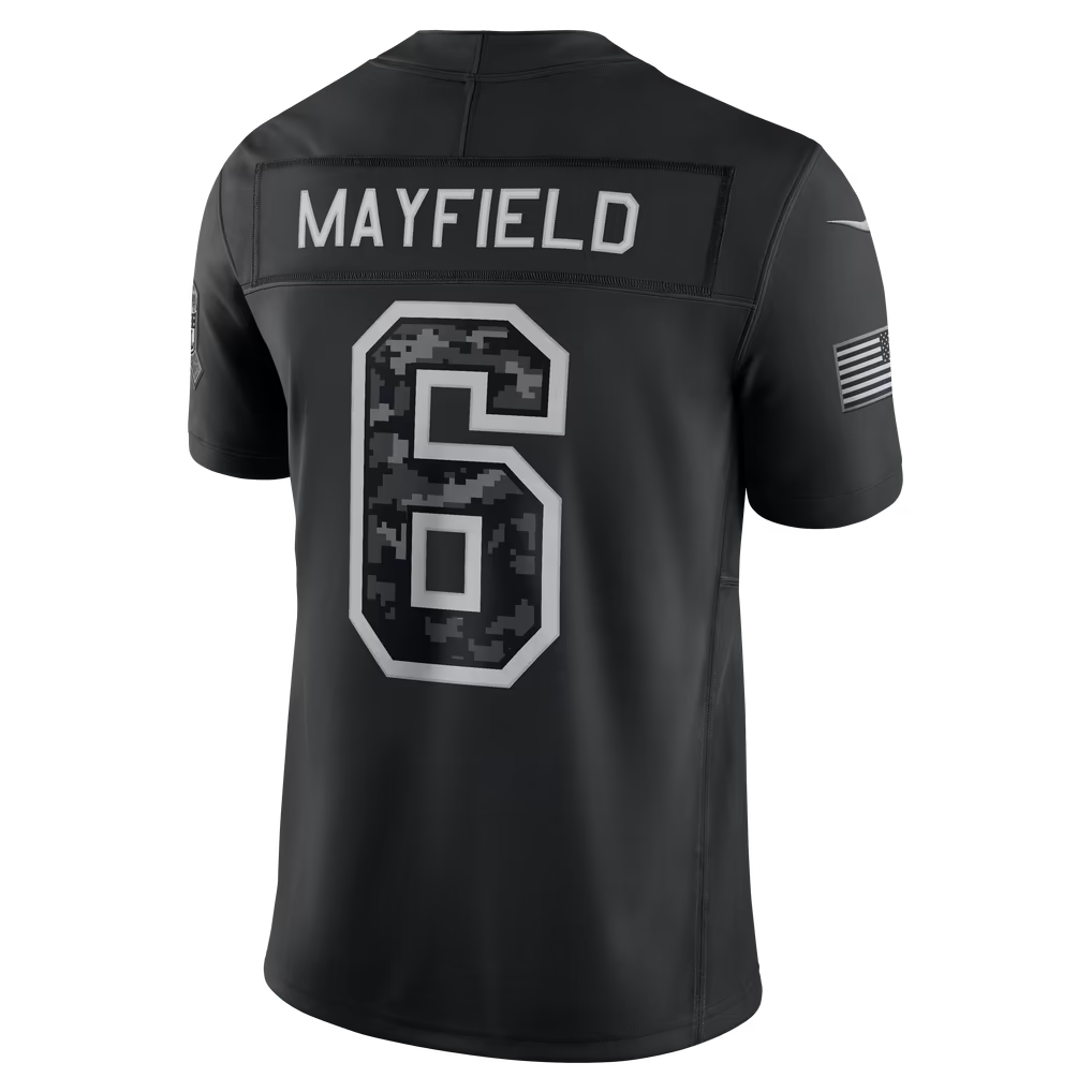 #6 Baker Mayfield Black Salute to Service Stitched Jersey Back View - Game Day Essential