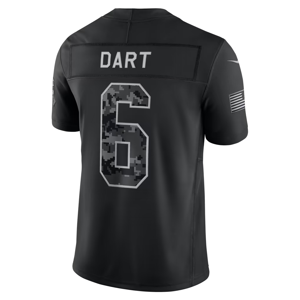 #6 Jaxson Dart Black Salute to Service Stitched Jersey Back View - Honor Service Gift