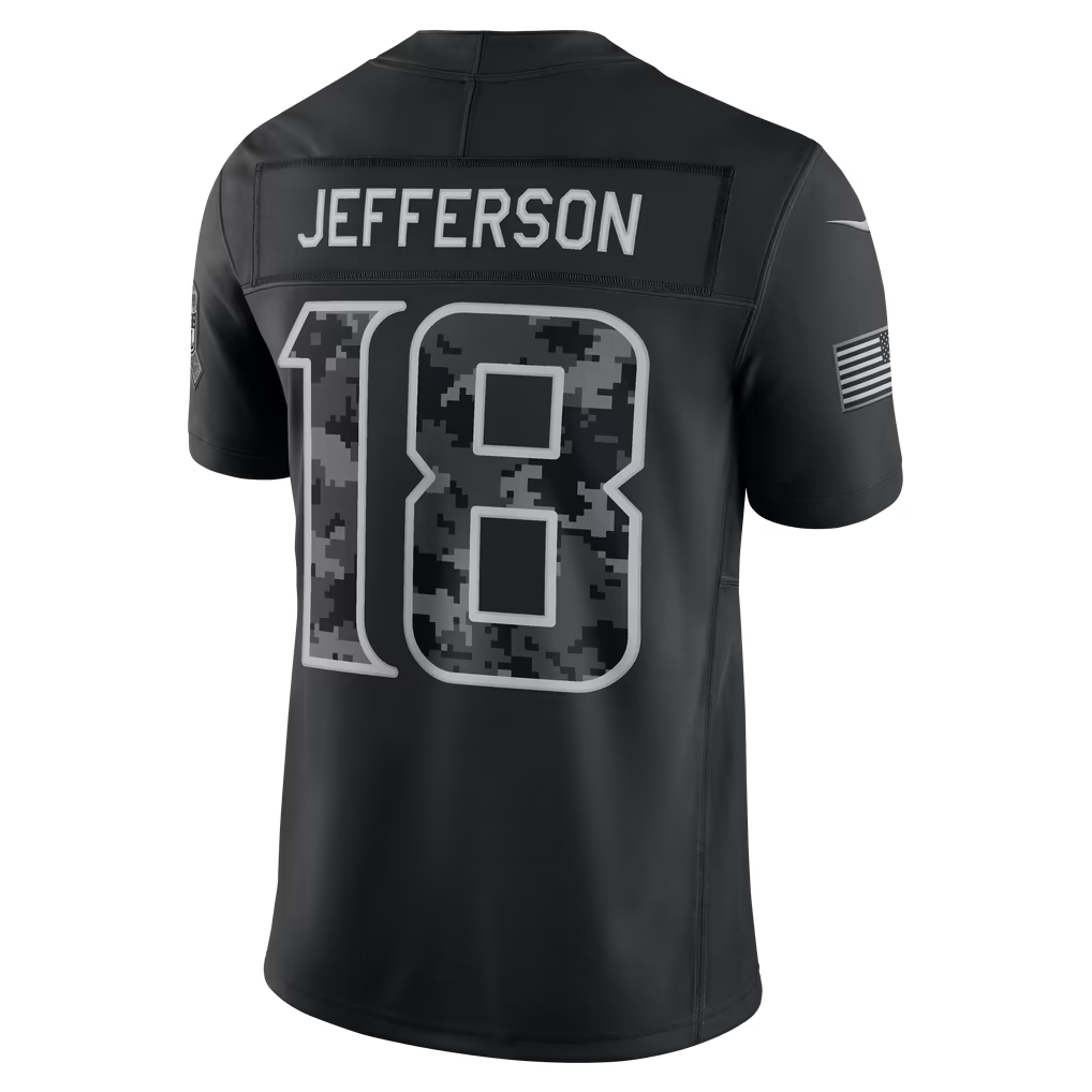 #18 Justin Jefferson Black Salute to Service Stitched Jersey Back View - BFCM Weekend Bundle