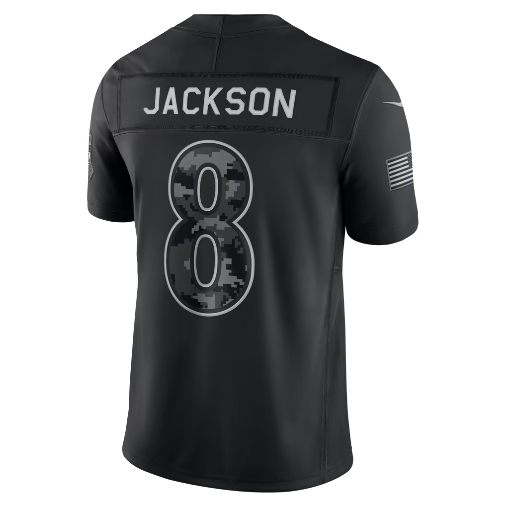#8 Lamar Jackson Black Salute to Service Stitched Jersey Back View - Gift for Her