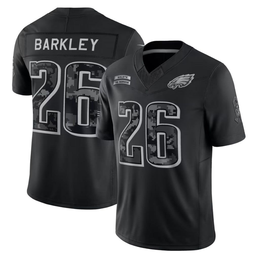 #26 Saquon Barkley Black 2026 Salute to Service Stitched Jersey Front View - Ships Before Christmas